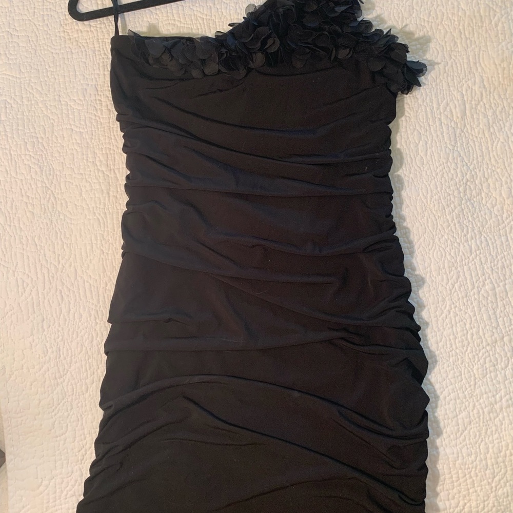 Sz L, Black, one shoulder, mini dress